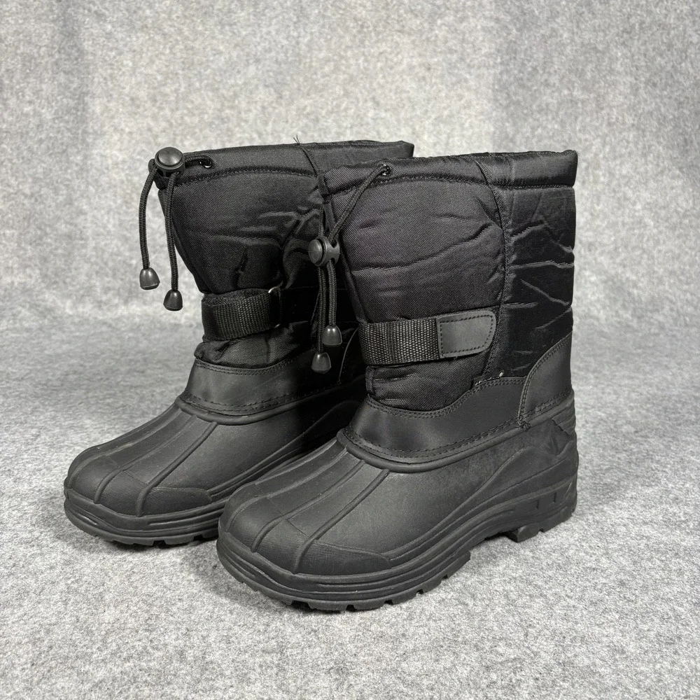Unbranded #1317 Winter Snow Boots Big Kid 6 Black Insulated Drawstring Duck Boot